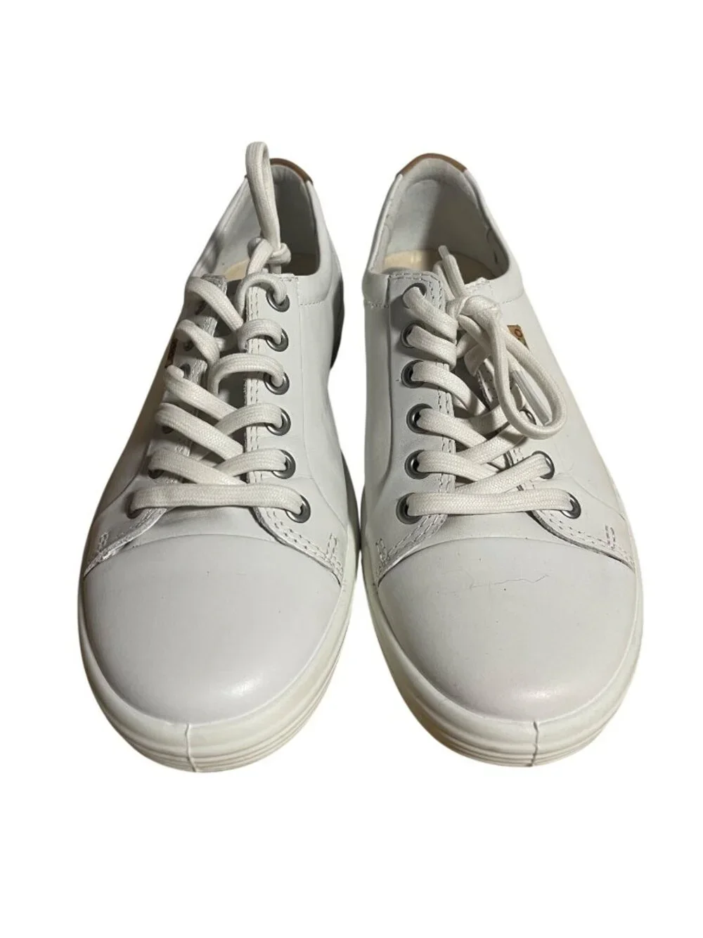 Ecco Womens Soft 7 White Leather LaceUp Sneakers Size 6-6.5 EU 37 Casual Comfort